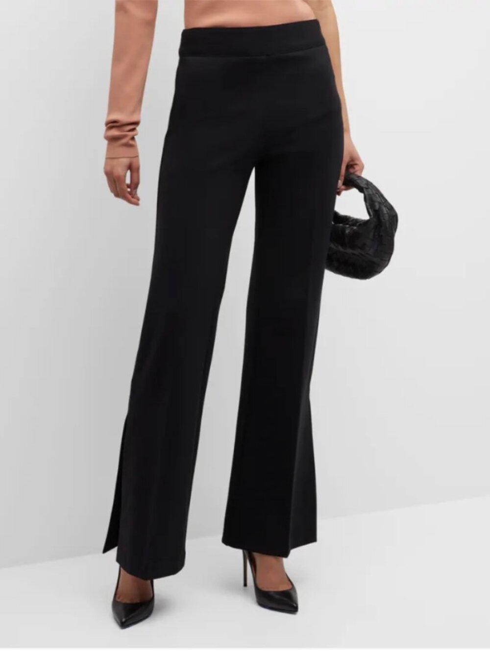 SPANX The Perfect Double Slit Pants Black Flare Ponte Pull On Size Large